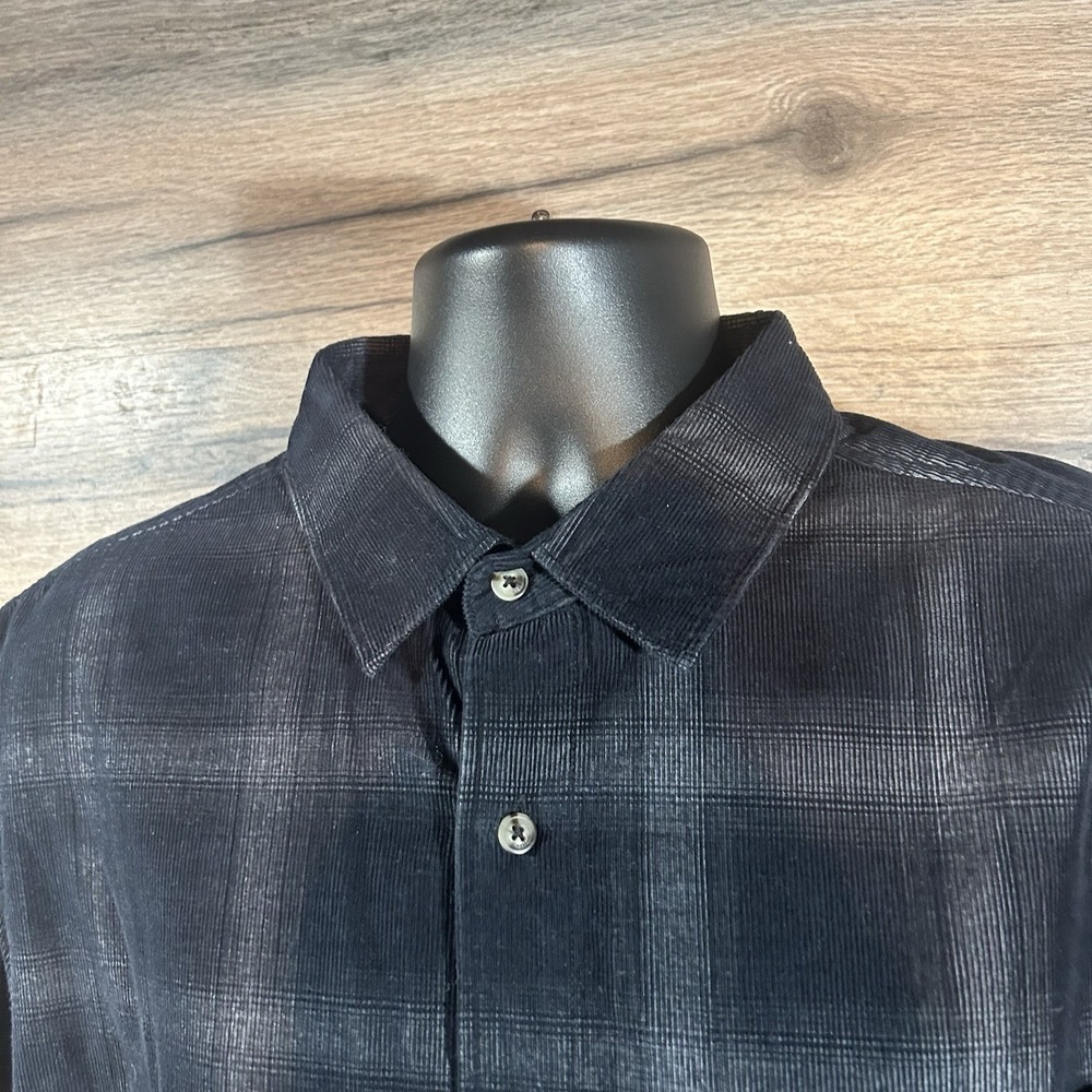 7 Diamonds Men Long Sleeve Corduroy Button Down Shirt Sz XL Gray Black Plaid - Picture 3 of 7